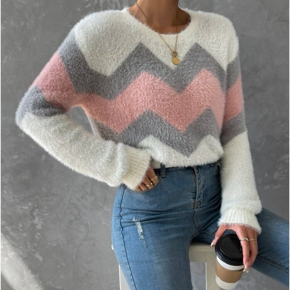 COPY - New  color block  zig zag  pattern long sleeve sweater - Picture 5 of 5